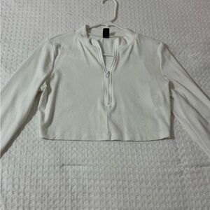 SHEIN White Zip-Up Crop Top